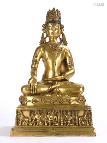 An Impressive Nepalese Gilt Bronze Figure of Shakyamuni