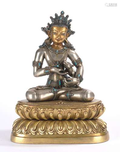 Rare Tibetan Silver and Gilt Copper Jambhala