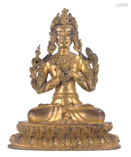 Tibetan Gilt Copper Alloy Figure of Maitreya