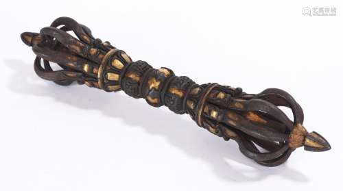 A Rare Tibetan Iron Vajra with Gold Inlays