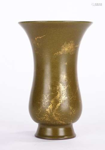 Chinese Tea Dust Glaze Flared Mouth Vase