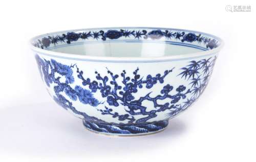 A Blue and White 'Pine Bamboo Plum Blossom' Bowl