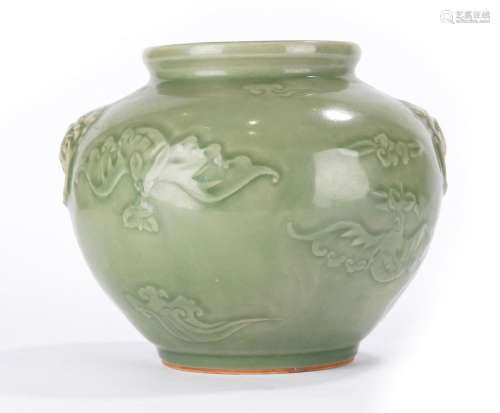 Chinese Celadon Glaze Moulded Jar