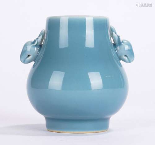 Chinese Blue Glazed Deer Handle Jar