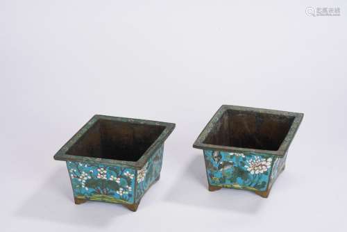 Pair of Chinese Cloisonne Enamel Flowers Planters