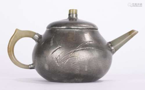 Chinese Silver Teapot with Jade Handle
