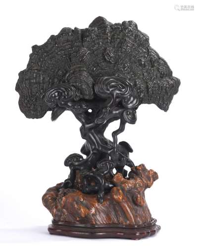 Very Large Chinese Zitan Carved Lingzhi Fungus Model