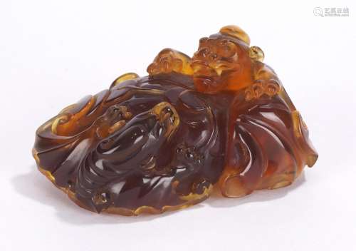 Chinese Amber Mythical Beast Carving