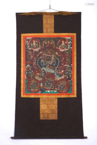 Tibetan Hanging Thangka of Dharmapala