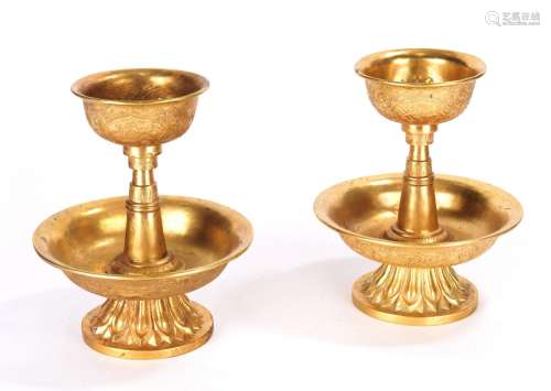 Pair of Chinese Gilt Copper candlesticks