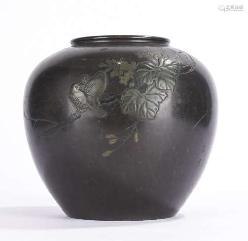 Japanese or Chinese Bronze Shallow Relief Bird Jar