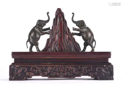 Chinese Copper Elephant Pair and Stand
