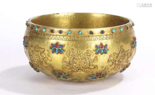 Chinese Gilt Bronze Inlaid Buddhist Alms Bowl