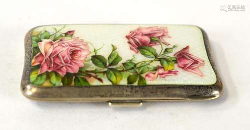 Small Sterling Silver Enamel Box w Rose