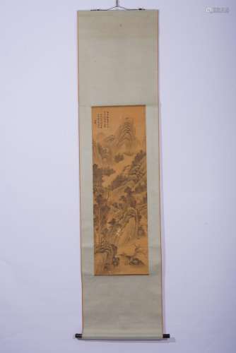 Chinese Qing period Ink Silk Landscape Painting Scroll