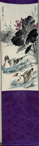 Chinese Painting Scroll w Two Ducks