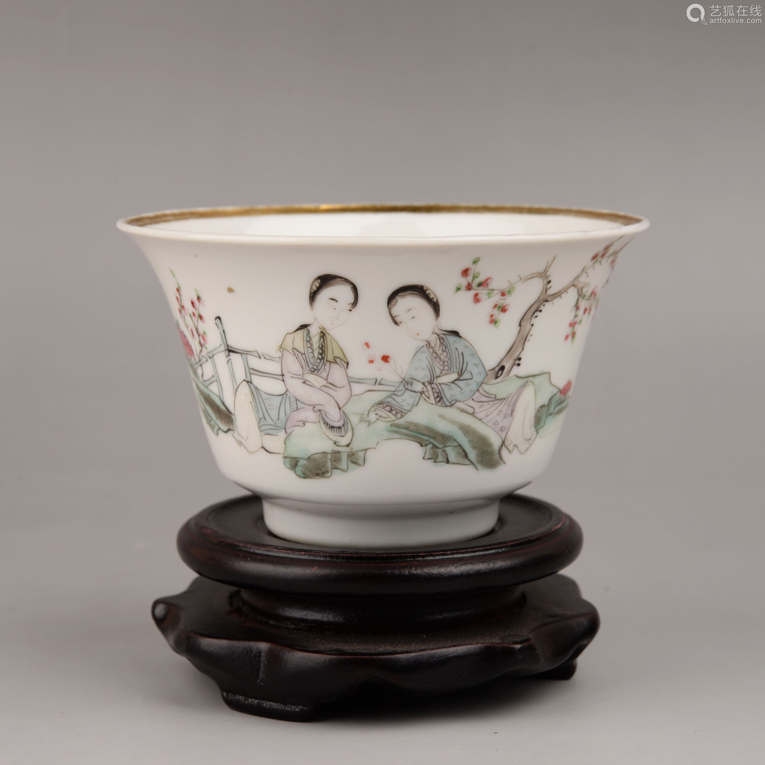 中国清朝時代のお碗2個、美人如玉、官窯製品-