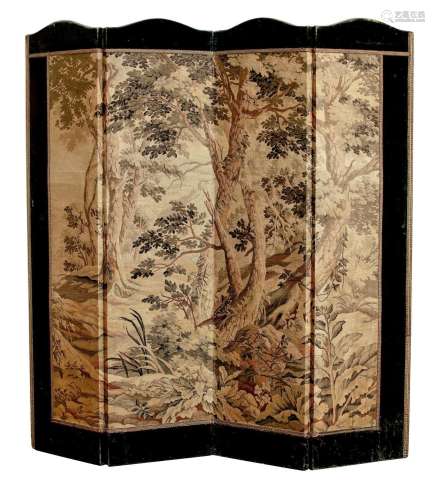 A VERDURE TAPESTRY FOUR PANEL SCREEN