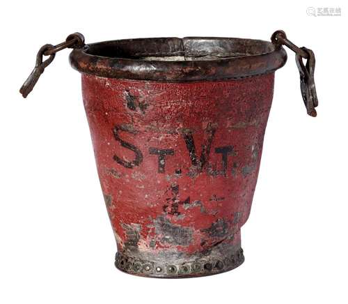 A GEORGE III LEATHER FIRE BUCKET