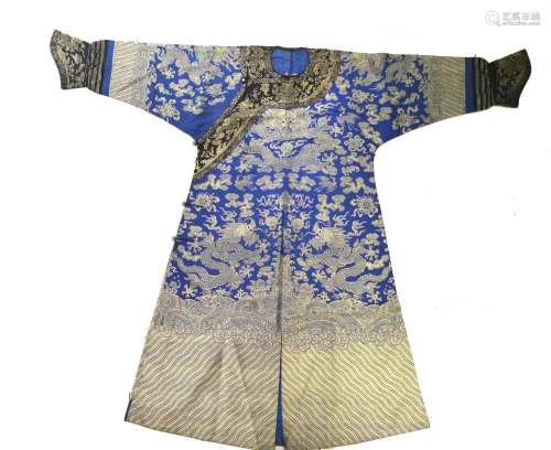 Chinese Blue Embroidered Kesi Dragon Robe
