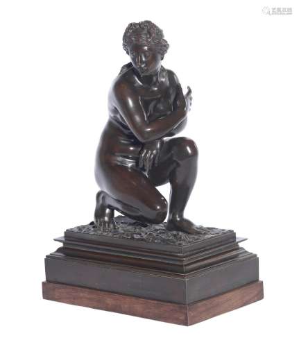 A FRENCH BRONZE OF THE CROUCHING VENUS