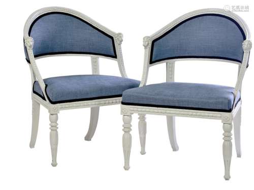 A PAIR OF SWEDISH PAINTED ARMCHAIRS ATTRIBUTED TO EPHRAIM ST...