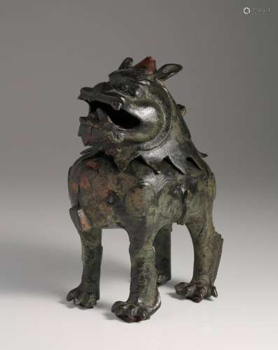 A CHINESE BRONZE CENSER IN THE FORM OF A MYTHOLOGICAL BEAST
