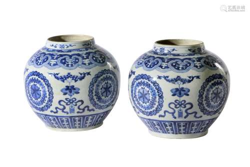 A PAIR OF CHINESE BLUE AND WHITE PORCELAIN JARS