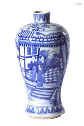 A CHINESE EXPORT BLUE AND WHITE PORCELAIN MEIPING