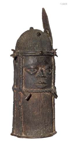 A BENIN BRONZE COMMEMORATIVE HEAD