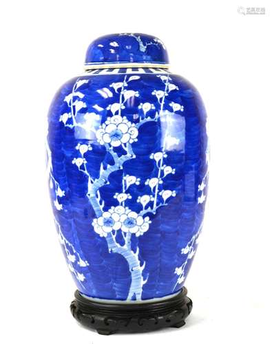 Chinese Blue & White Covered Plum Vase