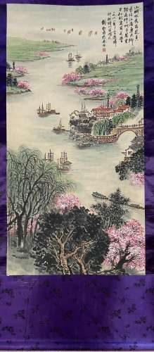 Chinese Painting Scroll of Lake View Village