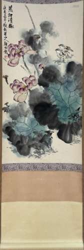 Chinese Painting Scroll of Lotus & Birds