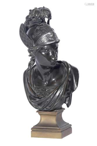 A FRENCH BRONZE BUST OF A GREEK GOD