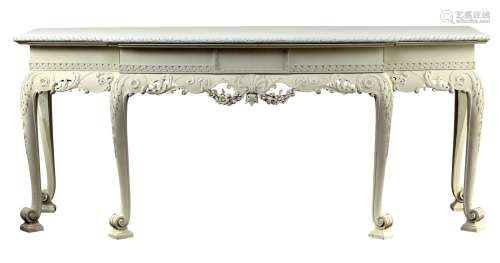 A GEORGE II STYLE PAINTED MAHOGANY BREAKFRONT SERVING TABLE
