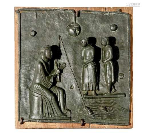A BRONZE RELIEF PLAQUE WITH A SCENE FROM THE LIFE OF SAINT Z...