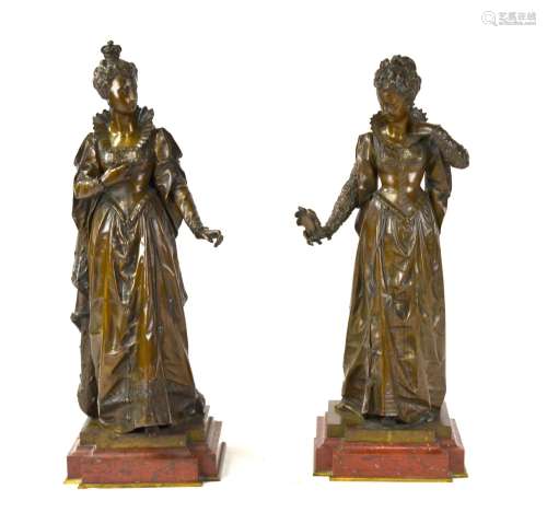 Pr Bronze Figures of Queens Signed Bourret
