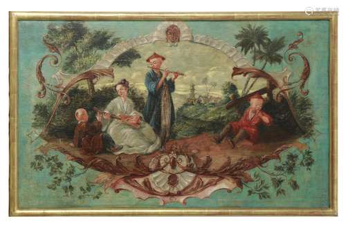 A LOUIS XV CHINOISERIE OVERDOOR PAINTING