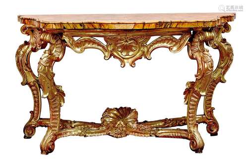 A ROMAN ROCOCO GILTWOOD CONSOLE TABLE