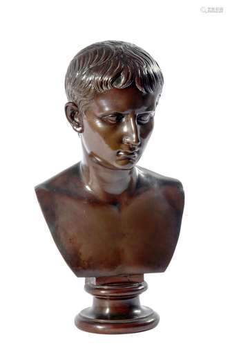 A COPPER BUST OF THE YOUNG AUGUSTUS CAESAR