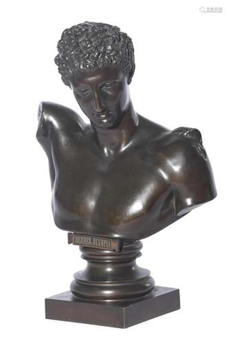 A GERMAN BRONZE BUST OF HERMES