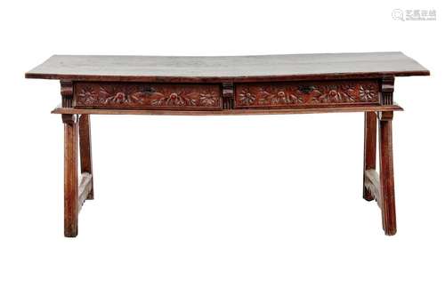 A LARGE SPANISH WALNUT LIBRARY TABLE