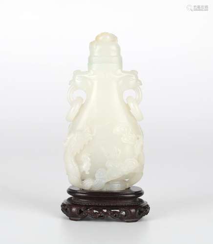 Chinese Carved Jade Vase on Wood Stand