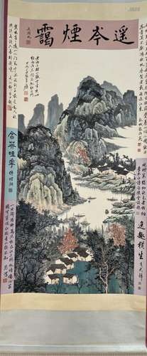 Chinese Painting Scroll of Mountain River Scene