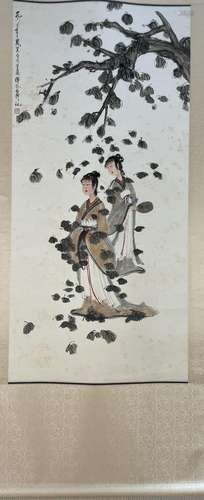 Chinese Painting Scroll of Two Ladies