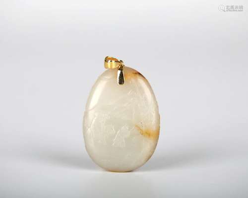 Chinese Carved Rustic White Jade Pendant