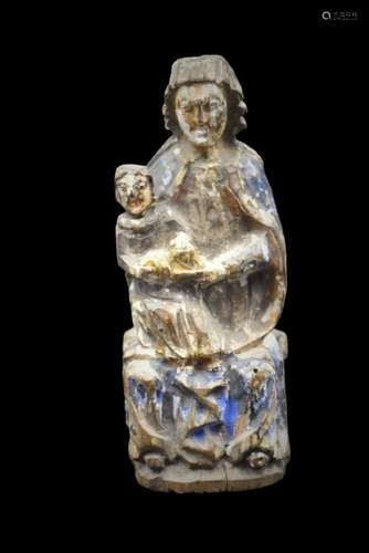 Petite vierge à l’enfant en bois sculpté et, polychromé vers...