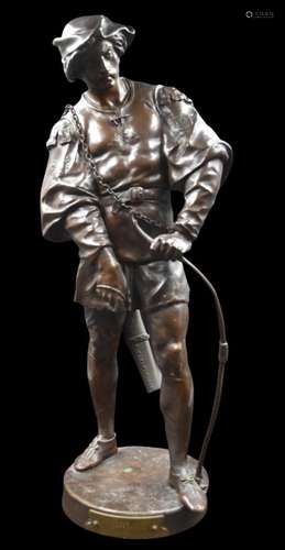 Émile PICAULT (1833-1922)., L' archer., Bronze à patine...