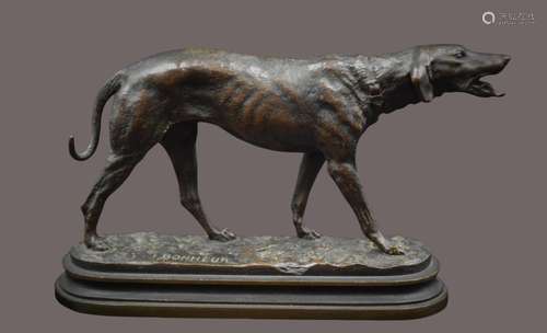 Isidore BONHEUR (1827-1901).., Chien en bronze à patine brun...