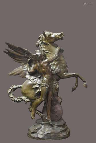 Emile PICAULT (1833-1922)., Mercure et Pégase., Bronze à pat...